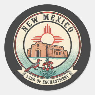 Retro New Mexico Land of Enchantment Badge Classic Round Sticker