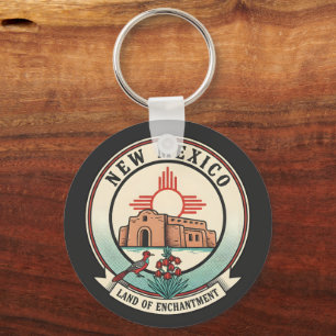 Retro New Mexico Land of Enchantment Badge Key Ring
