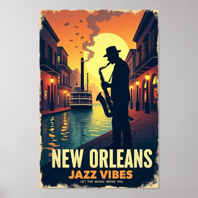 Retro New Orleans Jazz Vibes Travel Poster (Front)