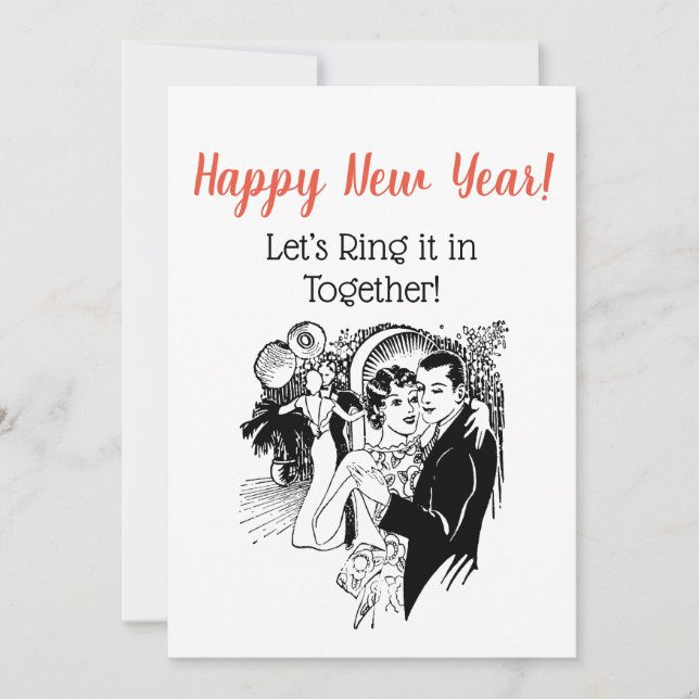 Retro New Year’s Couples Dancing Ad Art Invitation (Front)