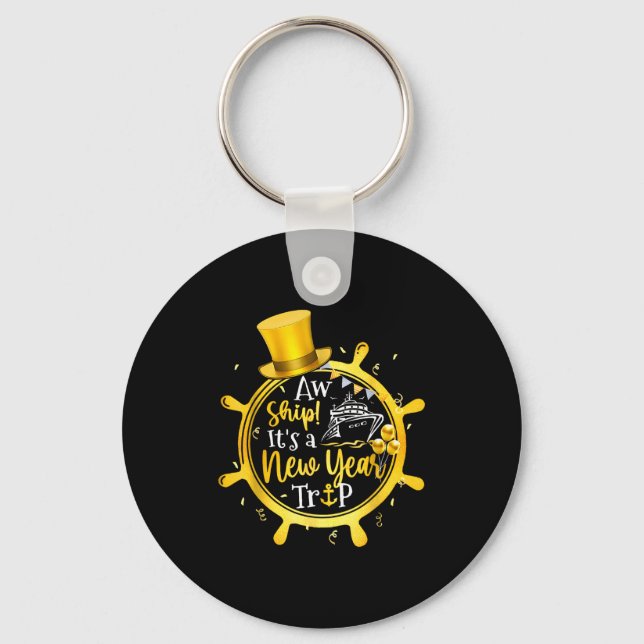 Retro New Year Trip Cruise Matching Family Vacatio Key Ring (Front)