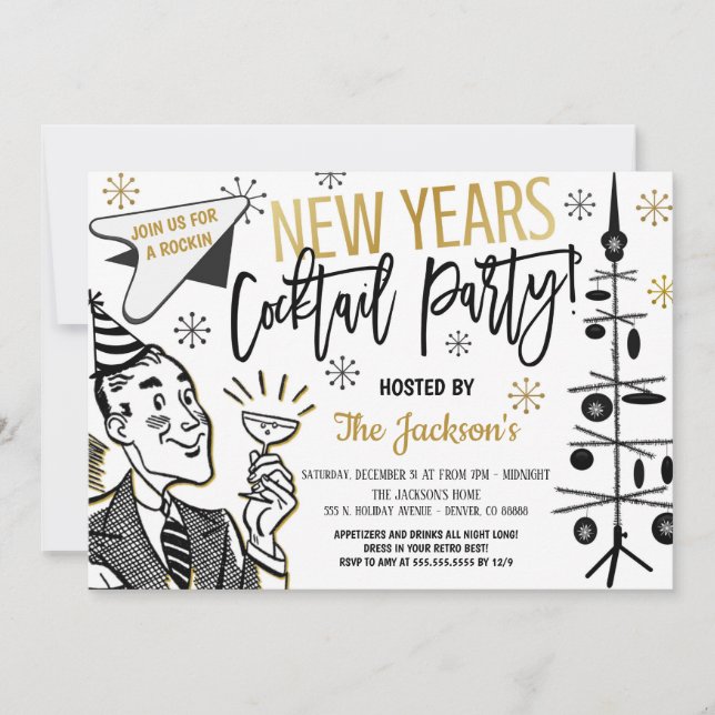 Retro New Years Cocktail Party Invitation (Front)