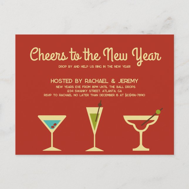 Retro New Years Eve Party Invitation Postcard (Front)