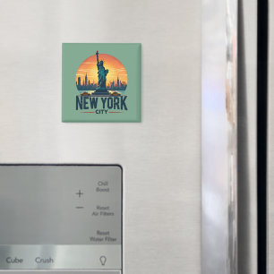 Retro New York City Skyline with Statue of Liberty Magnet