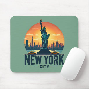 Retro New York City Skyline with Statue of Liberty Mouse Pad