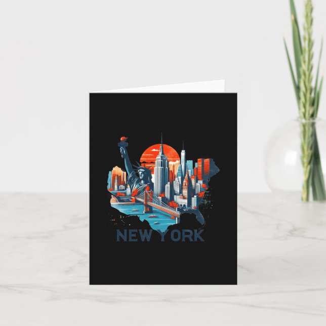 Retro New York Skyline Silhouette  Card (Front)
