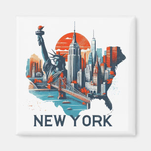 Retro New York Skyline Silhouette Magnet