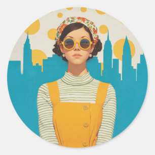 Retro New York Sunshine Classic Round Sticker