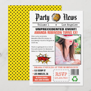 Retro Newspaper Birthday Party Invitation