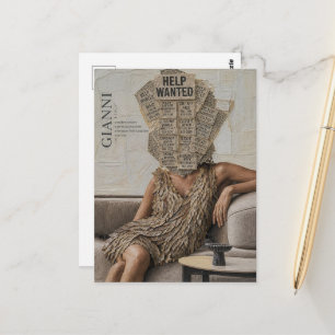 Retro Newspaper Flower Woman Surreal Collage Postcard