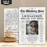 Retro Newspaper Wedding Program with Timeline Card<br><div class="desc">Make your wedding stand out from the ordinary with this beautiful classic newspaper program. Looking for a unique way to display your wedding program? Your guests will be impressed and will enjoy reading your special wedding newspaper. The timeline icons can be moved to customise the program according to your planned...</div>