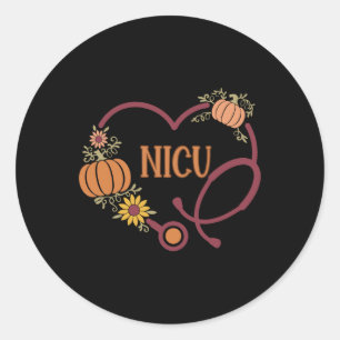 Retro Nicu Nurse Stethoscope Heart Pumpkin Fall Th Classic Round Sticker
