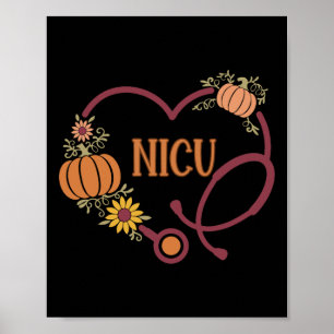 Retro Nicu Nurse Stethoscope Heart Pumpkin Fall Th Poster