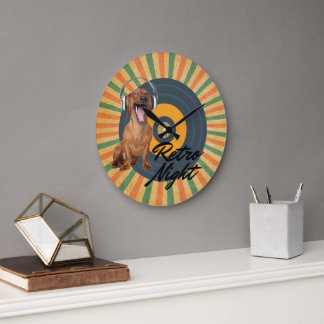 Retro Night Dog Music Large Clock