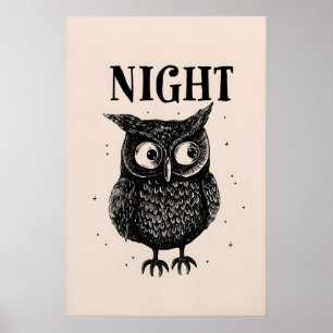Retro Night Owl Art Print - Instant Download for