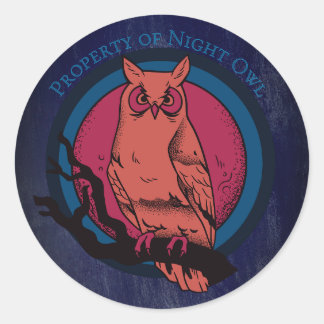 Retro Night Owl & Moon Spectrum Circle Sticker