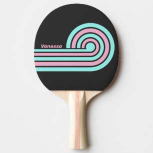 Retro Night Prism Curl Stripes with Name Ping Pong Paddle
