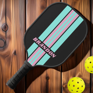 Retro Night Prism Rally Stripes with Name Pickleball Paddle
