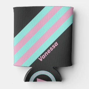 Retro Night Prism Stripes with Name Can Cooler