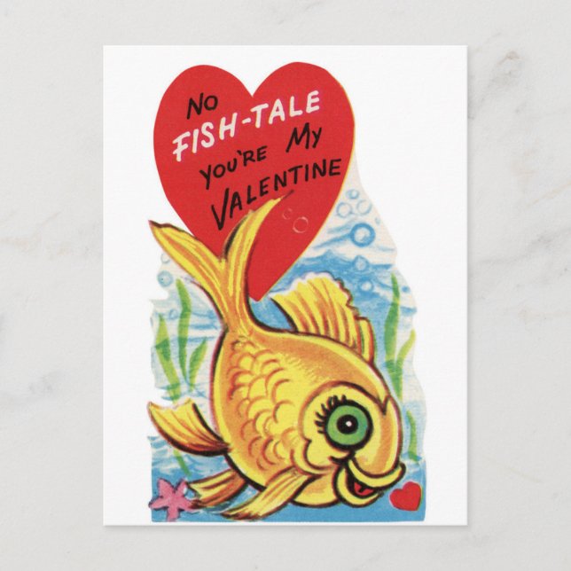 Retro No Fish Tale With Hearts Postcard (Front)