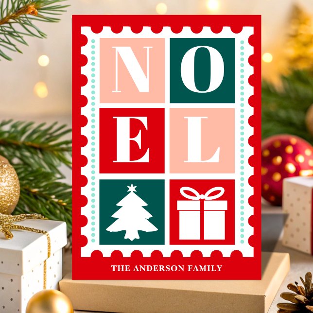 Retro Noel Christmas Postage Stamp Holiday Card (Creator Uploaded)