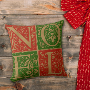 Retro Noel Red and Green Decorative Holiday Cushion