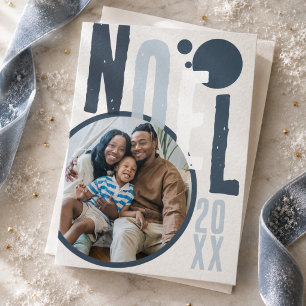 Retro Noel Typography Family Photo Christmas Holiday Card