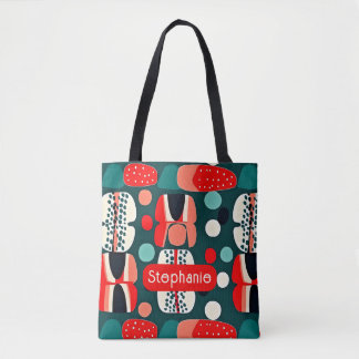 Retro Nordic Pattern on Deep Green Tote Bag