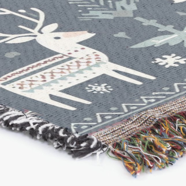 Retro Nordic Reindeer pattern Throw Blanket (Corner)