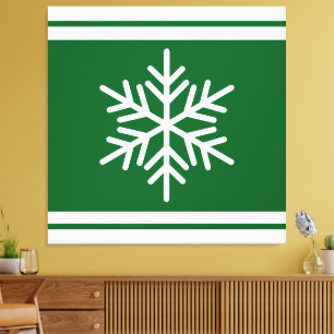 Retro Nordic Snowflake Forest Green White Stripes Canvas Print