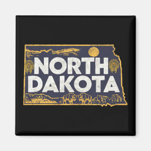 Retro North Dakota Silhouette Magnet