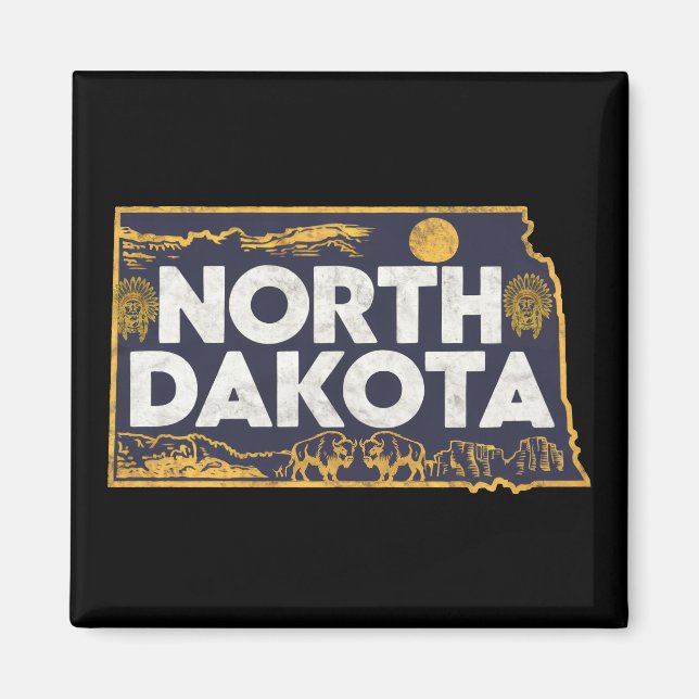Retro North Dakota Silhouette Magnet (Front)