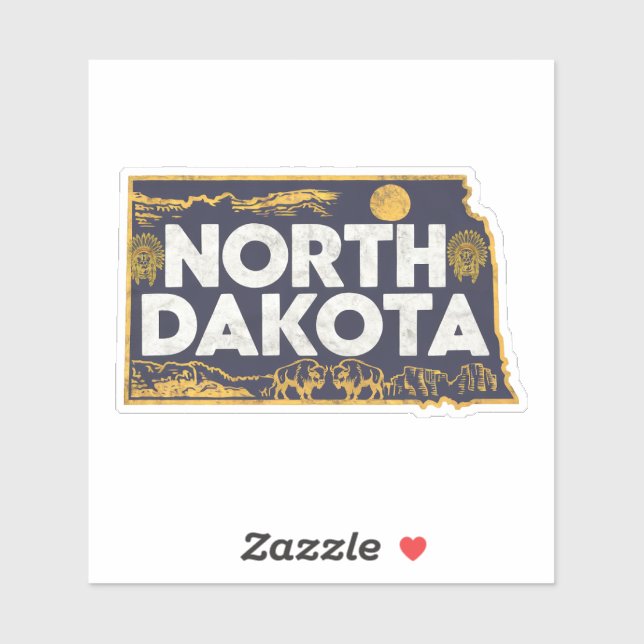 Retro North Dakota State Car Sticker (Sheet)
