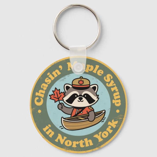 Retro North York Racoon Canoe Key Ring (Front)