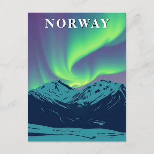 Retro Norway Northern Lights Aurora Borealis Postcard