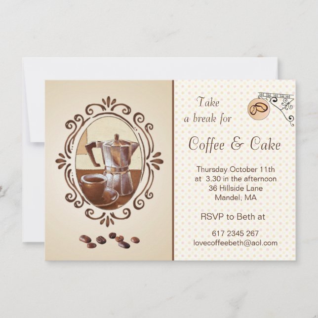 Retro nostalgic coffee maker & cup Party Invite (Front)