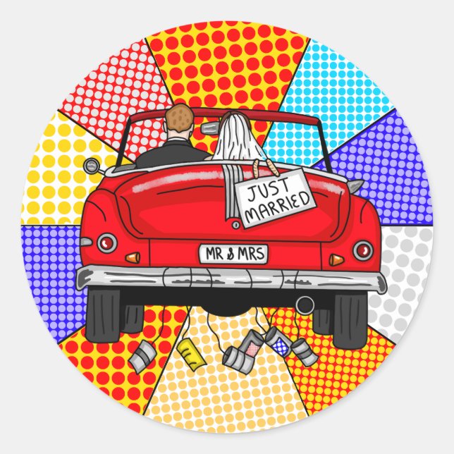  Retro Nostalgic Mr & Mrs | Just Got Married   Classic Round Sticker (Front)
