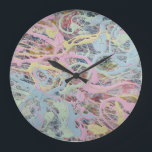 Retro Nouveau art Deco inspired pastel abstract Large Clock<br><div class="desc">Retro Nouveau Art Deco is a modern contemporary fine art abstract painting in pastel colours (pink, green, blue, yellow). Its swirling, textured pattern was inspired by classic paper marbling techniques, together with romantic art nouveau and art deco design. The original artwork that this piece is developed from was made from...</div>