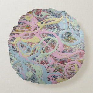 Retro Nouveau art Deco inspired pastel abstract Round Cushion