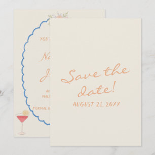 Retro Nouveau Art Hand Drawn Destination Wedding  Save The Date