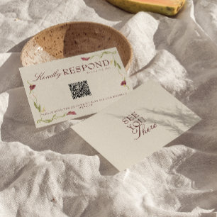 Retro Nouveau Art Vintage Floral QR Code Wedding RSVP Card
