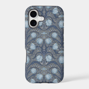 Retro Nouveau Tulips in blue and pewter