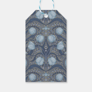 Retro Nouveau Tulips in blue and pewter Gift Tags