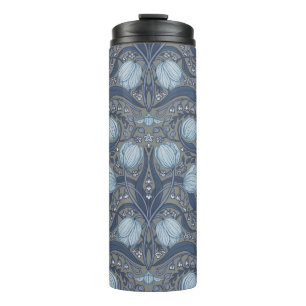 Retro Nouveau Tulips in blue and pewter Thermal Tumbler