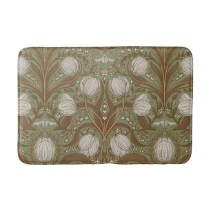 Retro Nouveau Tulips in orange and teal Bath Mat