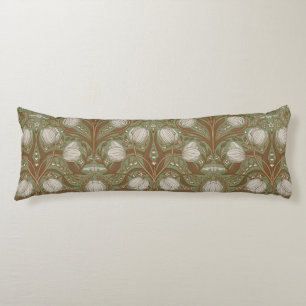 Retro Nouveau Tulips in orange and teal Body Cushion