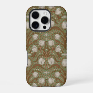 Retro Nouveau Tulips in orange and teal iPhone 16 Pro Case