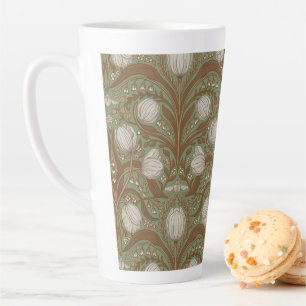 Retro Nouveau Tulips in orange and teal Latte Mug
