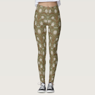 Retro Nouveau Tulips in orange and teal Leggings