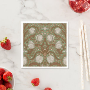 Retro Nouveau Tulips in orange and teal Napkin